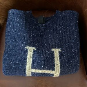 Harry Potter Sweater Size XL H Monogram Wool Silk Knit Blue Scotland Univ Studio